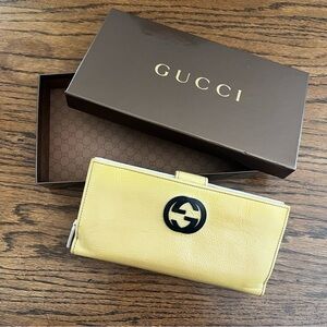 Gucci Crinkle Patent Leather Yellow Full Size Long Wallet Rare